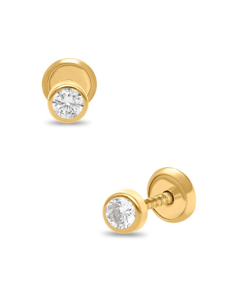 Broqueles circulares de oro amarillo con acabado brillante zirconia 2
