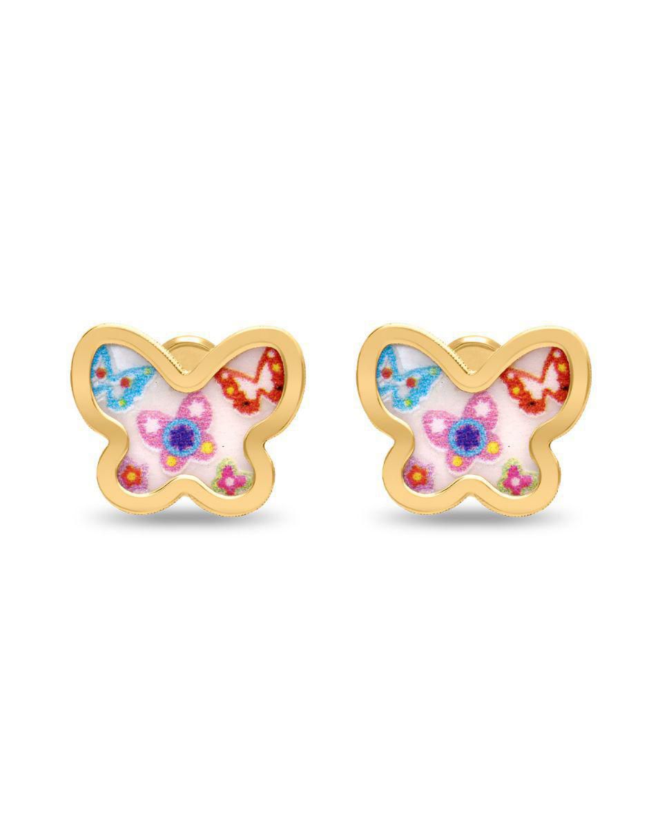 Broqueles de mariposa de oro amarillo con acabado brillante