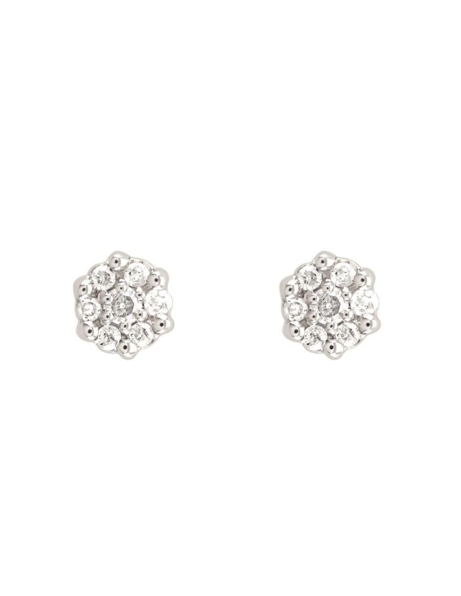 Broqueles de flor de oro blanco con acabado brillante diamante