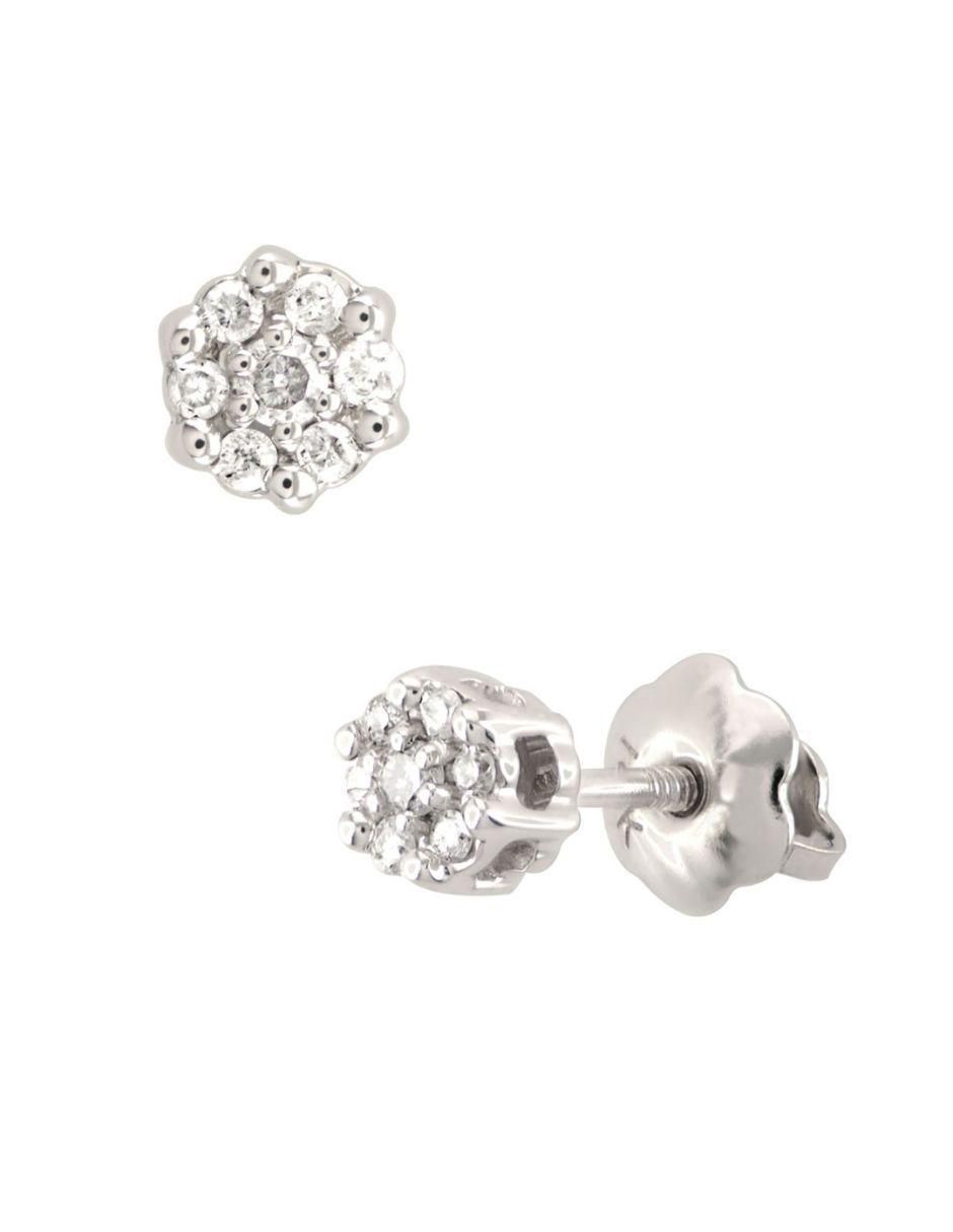 Broqueles de flor de oro blanco con acabado brillante diamante 2