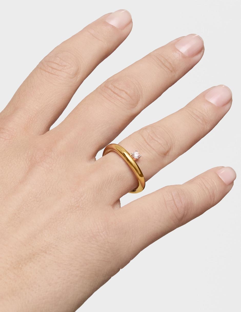 Anillo con gema redondo New Hav de oro amarillo diamante brillante 6