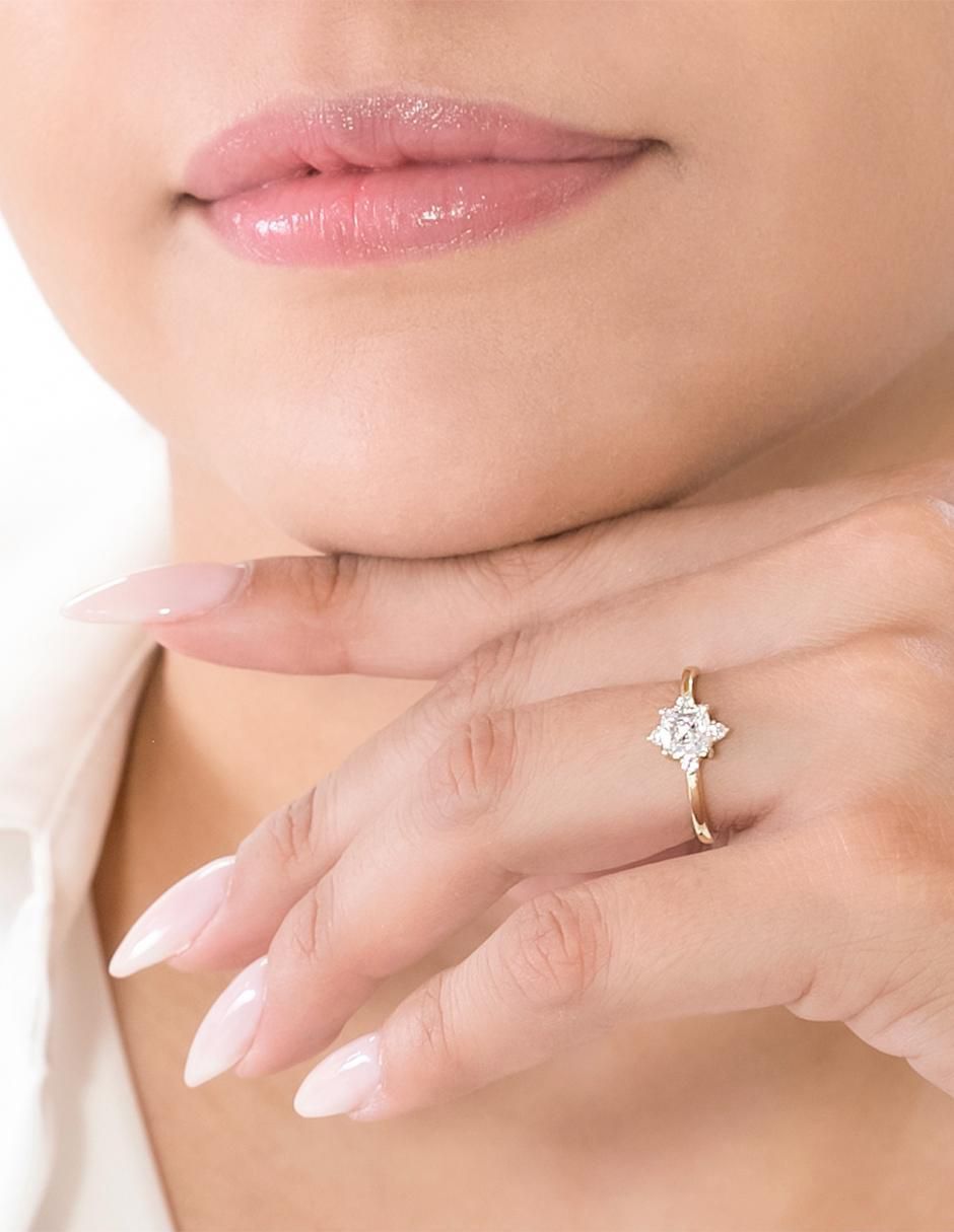 Anillo de compromiso "de" oro 14 k abba joyas sin familia zirconia