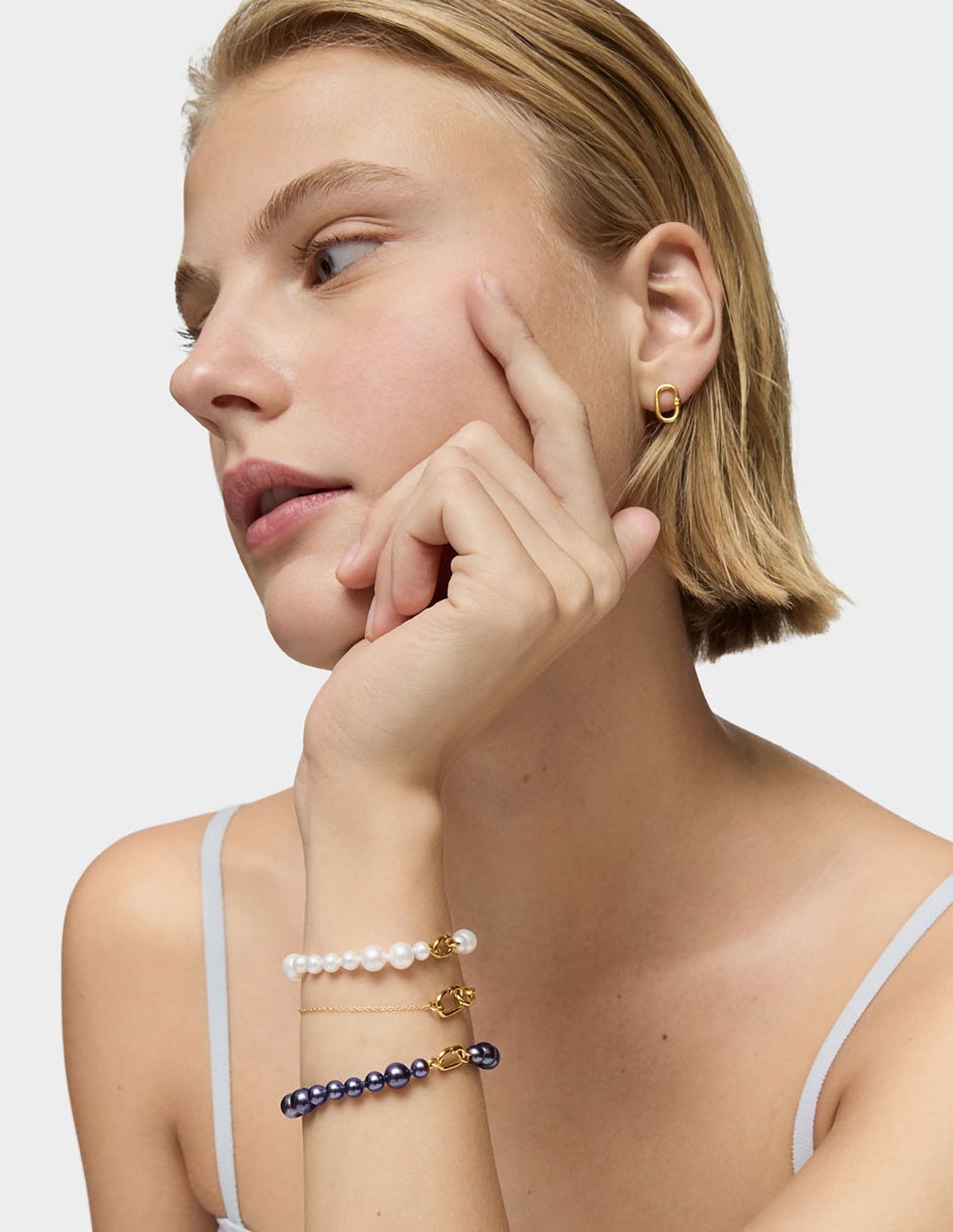 Pulsera de oro amarillo con perla 18 k Hold Oval 2