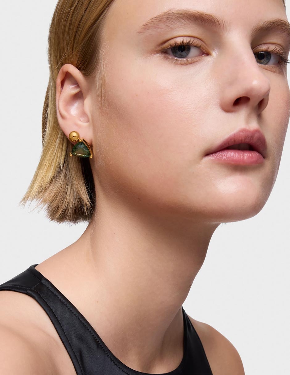 Aretes triangulares de plata P 925 con acabado baño de oro espinela 5
