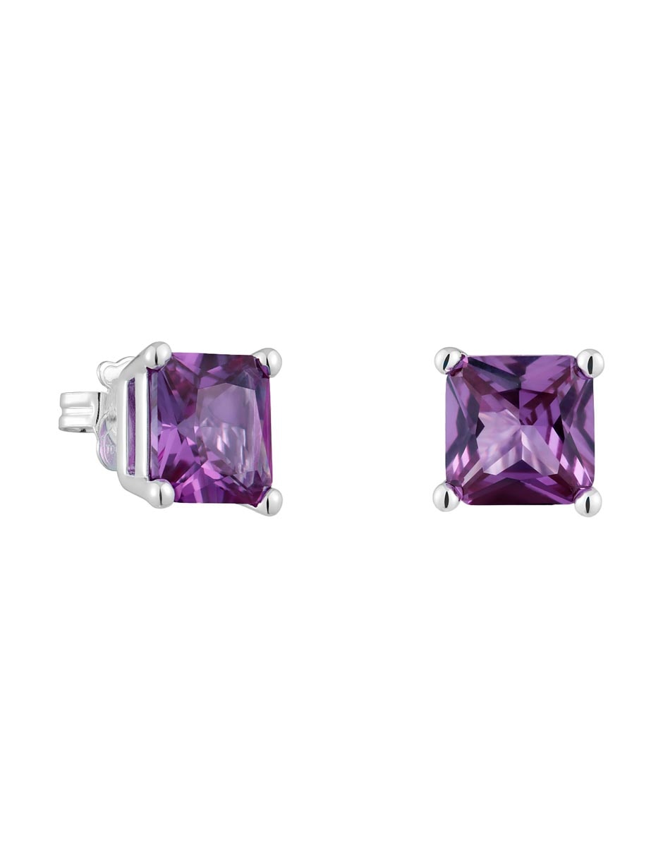 Aretes cuadrados de plata P 925 con acabado brillante zafiro