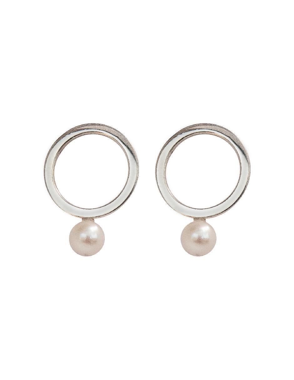 Aretes de aro circulares Somos Uno de plata P 925 con acabado pavé perla Aretes de aro circulares Somos Uno de plata P 925 con acabado pavé perla