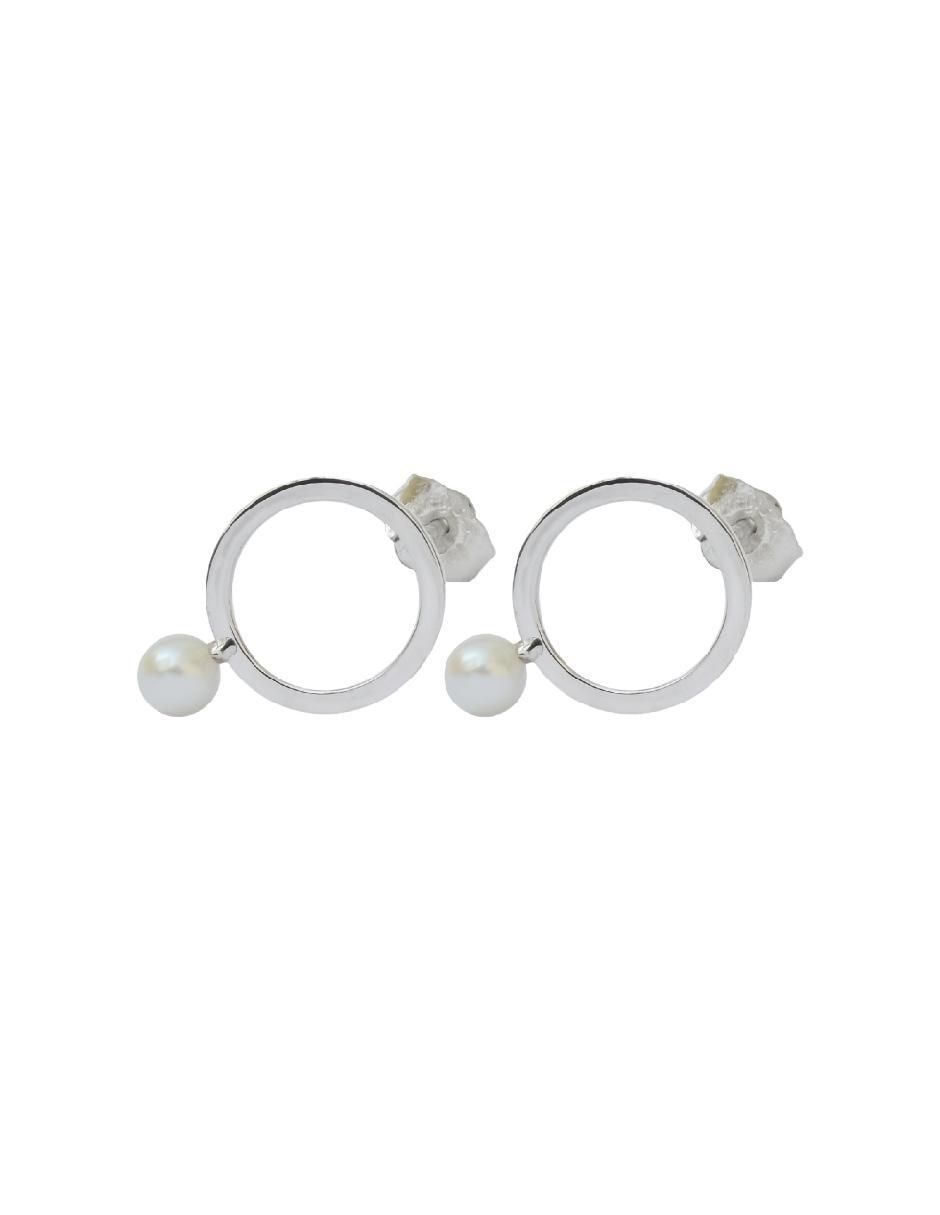 Aretes de aro circulares Somos Uno de plata P 925 con acabado pavé perla 2