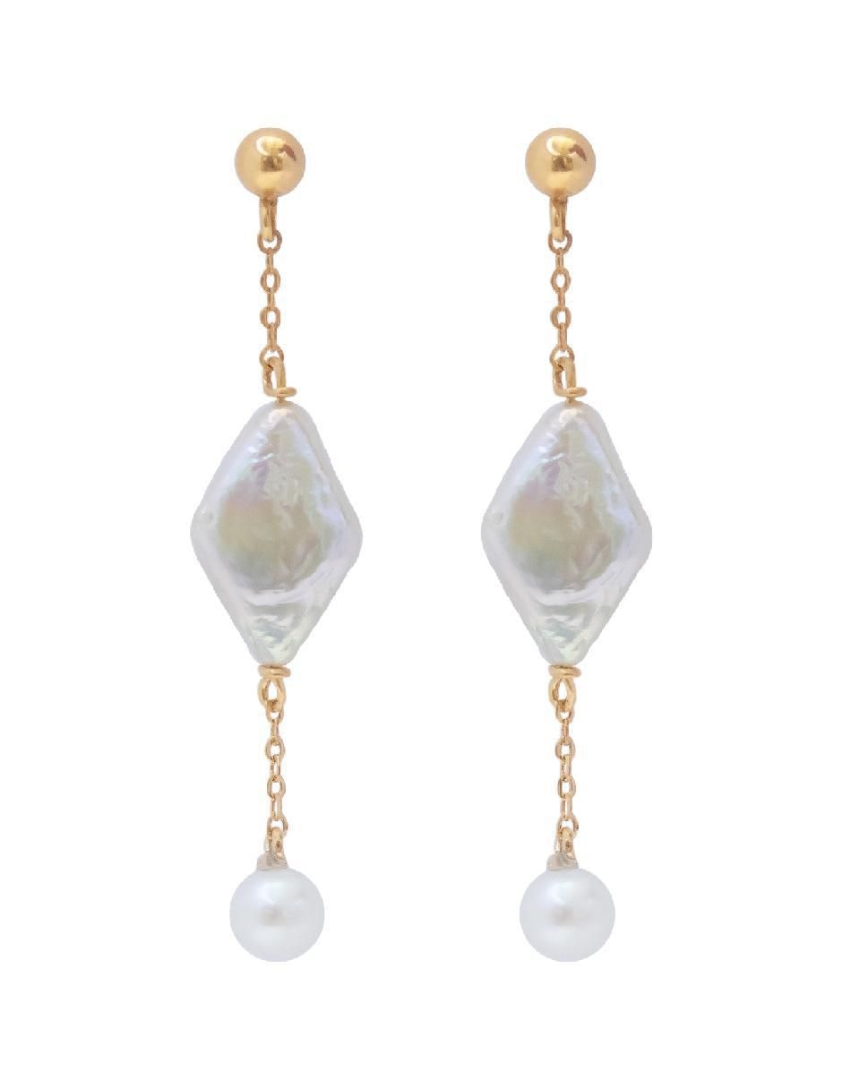Aretes de rombo Tesoros Del Océano de plata P 925 con acabado baño de oro perla Aretes de rombo Tesoros Del Océano de plata P 925 con acabado baño de oro perla