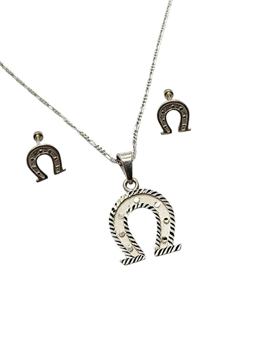 Aretes y collar de herradura suérte de plata P.925 3