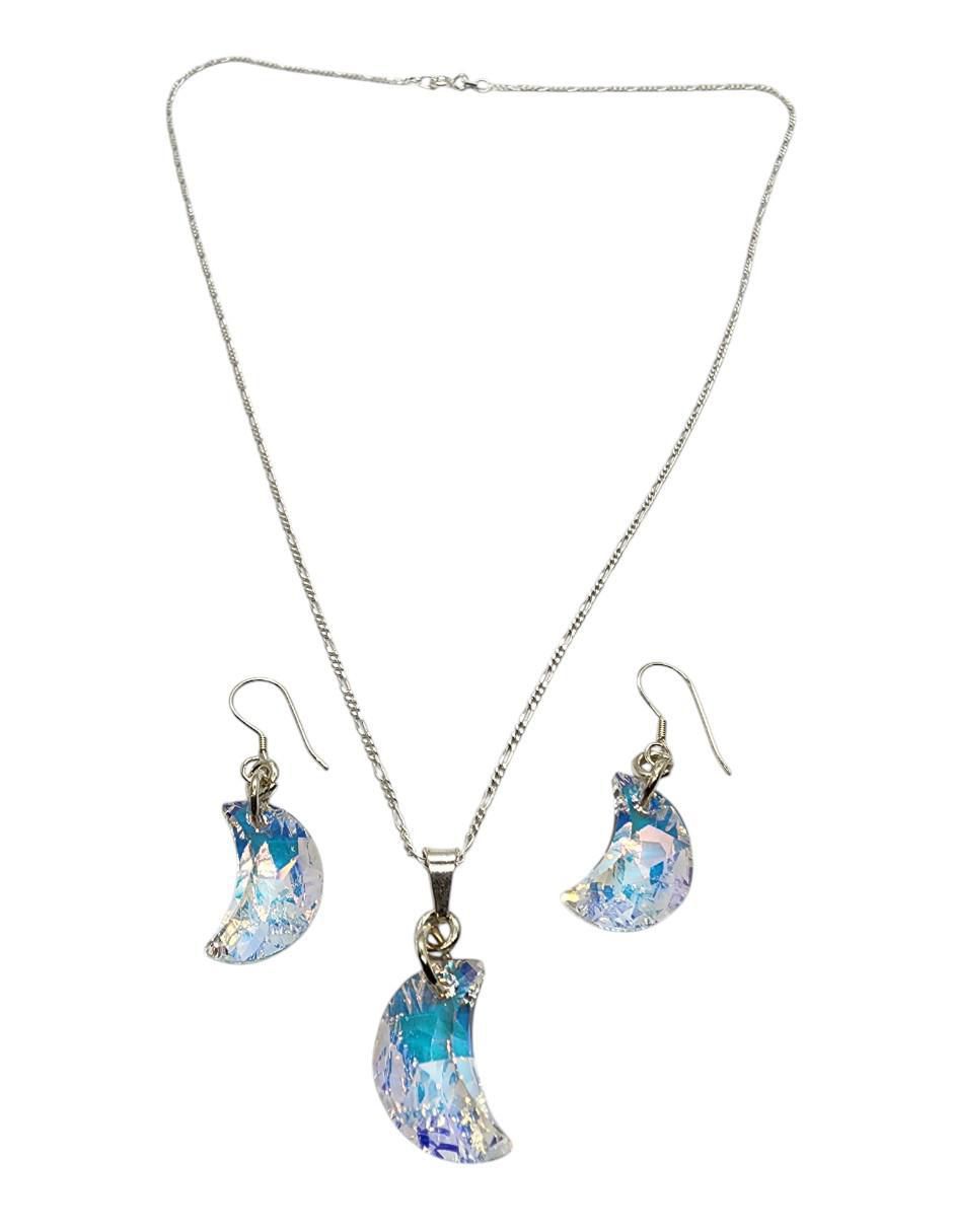 Aretes y collar de luna tornasol lde plata P.925 zirconia 4