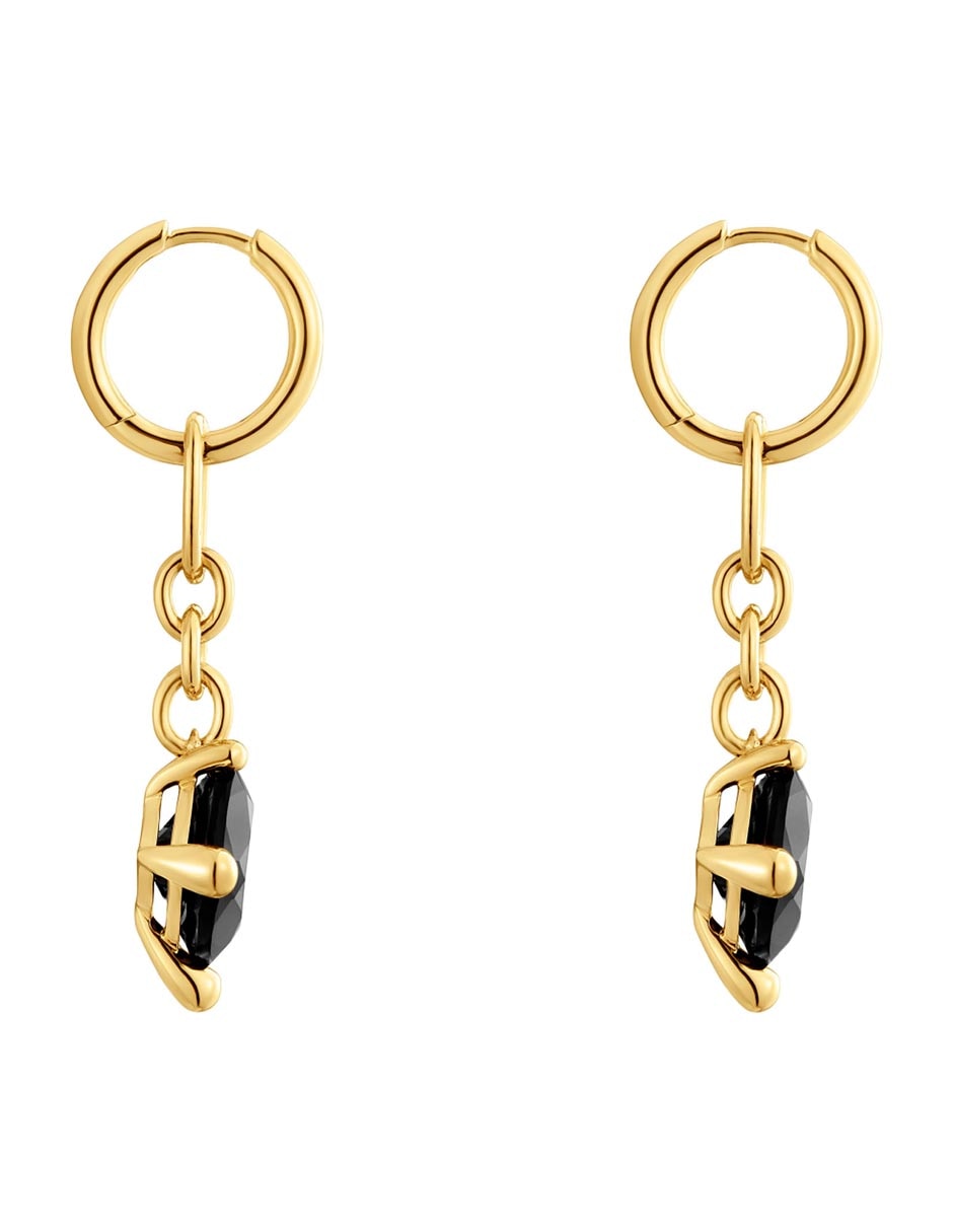 Aretes de aro cuadrados de plata P 925 con acabado baño de oro ónix 2