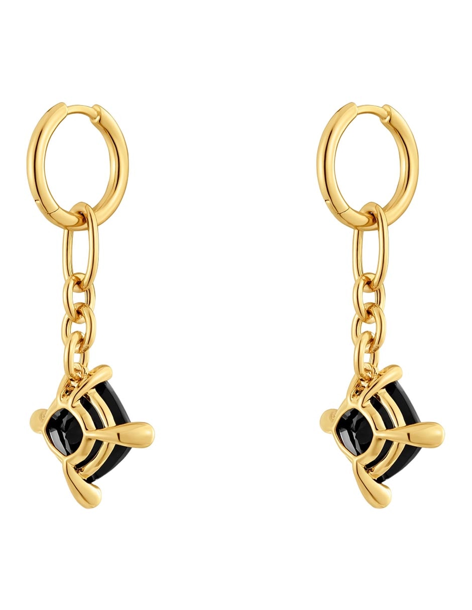 Aretes de aro cuadrados de plata P 925 con acabado baño de oro ónix 3