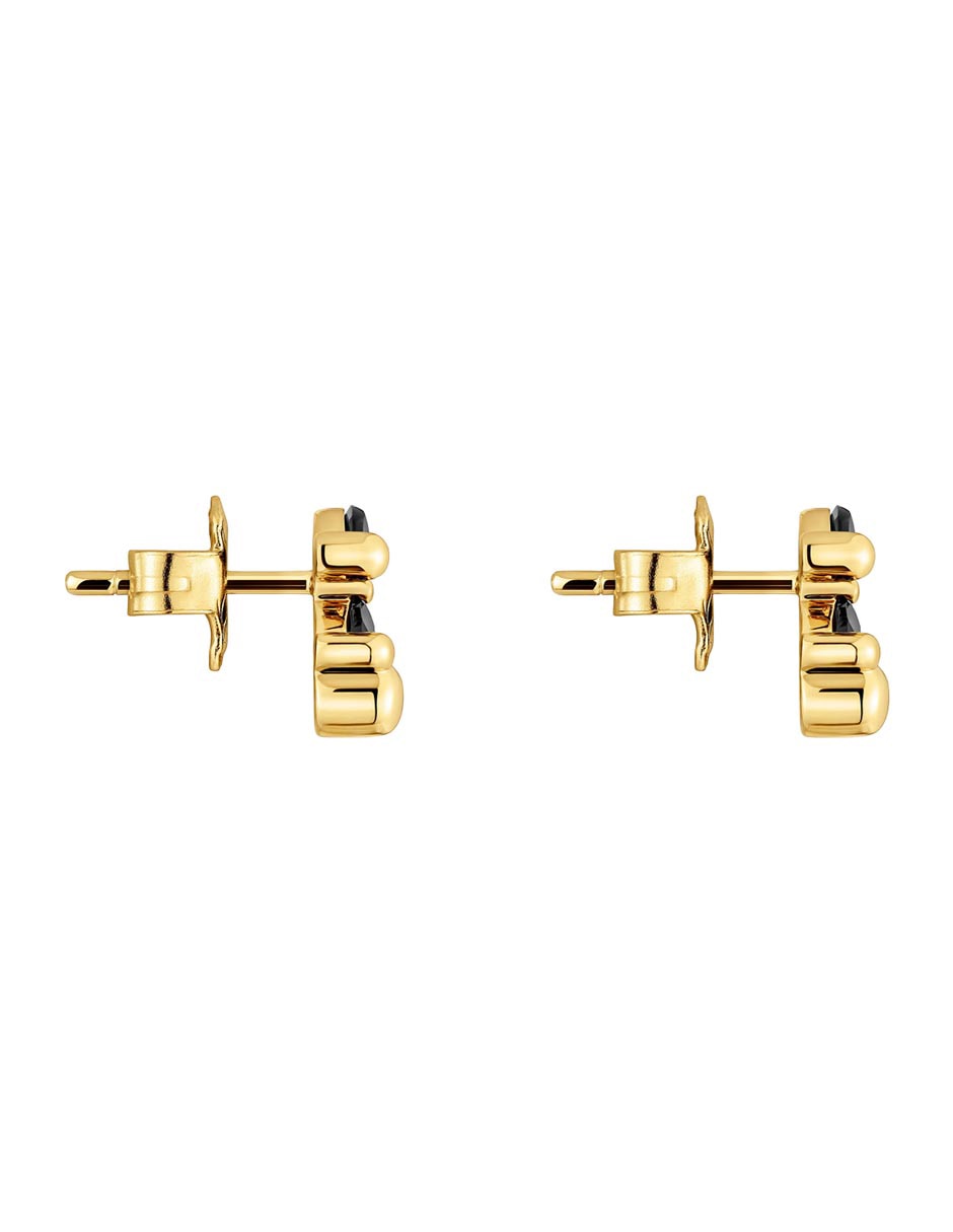 Broqueles de oso de plata P 925 con acabado baño de oro ónix 2