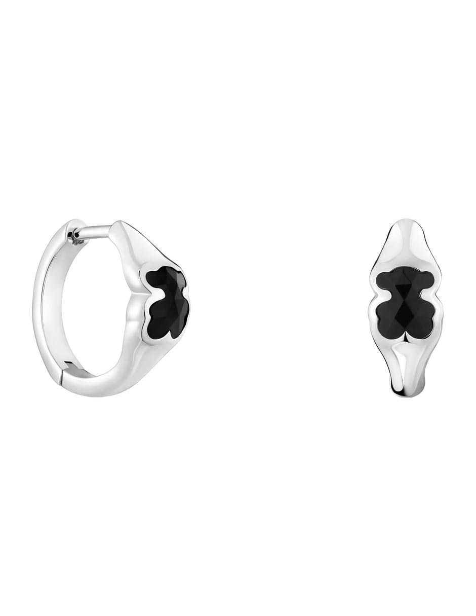 Aretes de aro de oso de plata P 925 con acabado brillante ónix 1