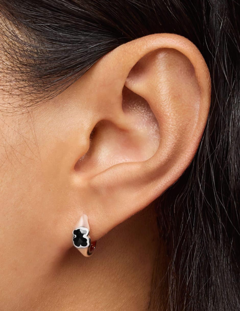 Aretes de aro de oso de plata P 925 con acabado brillante ónix 6