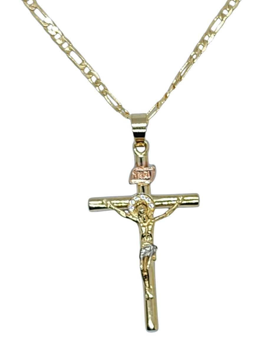 Collar con dije cristo de cruz de oro laminado 14 K