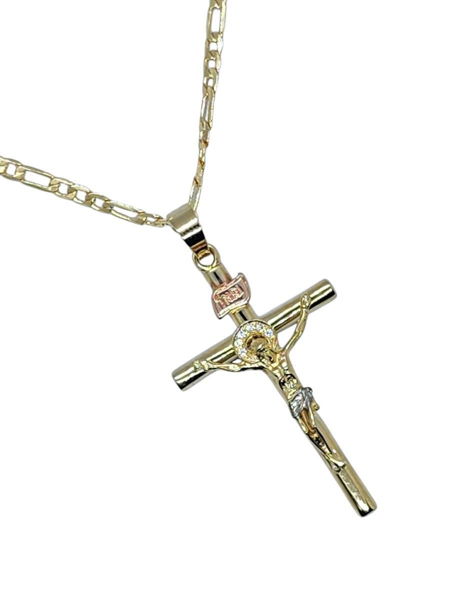 Collar con dije cristo de cruz de oro laminado 14 K 3