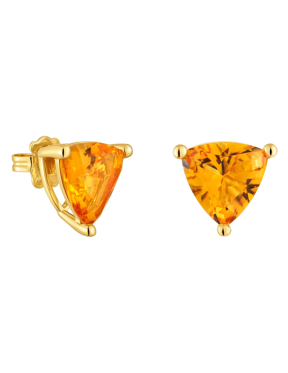 Aretes triangulares de plata P 925 con acabado baño de oro citrina
