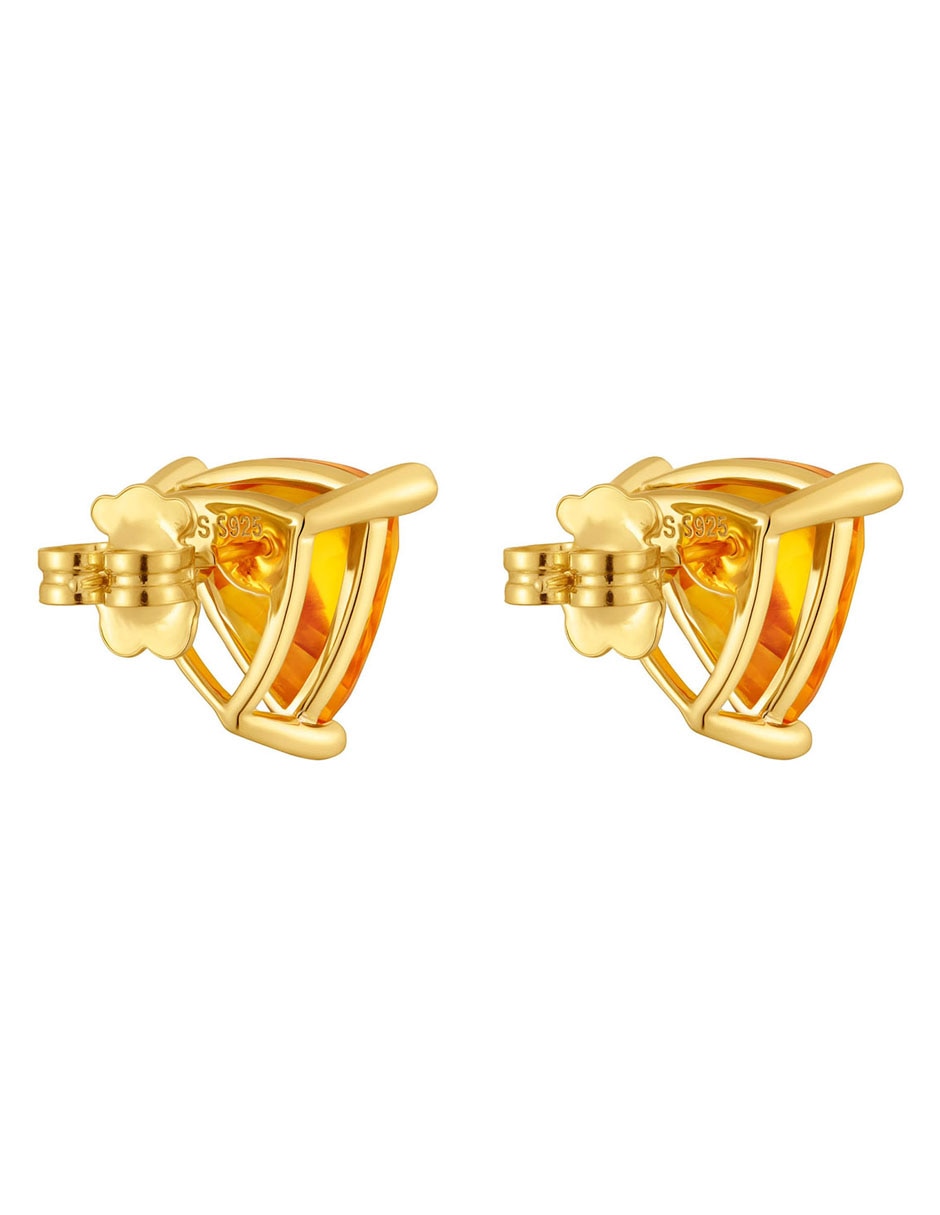 Aretes triangulares de plata P 925 con acabado baño de oro citrina 3