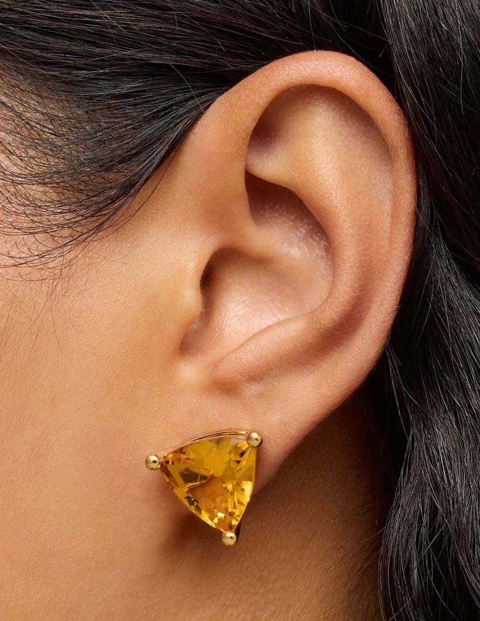Aretes triangulares de plata P 925 con acabado baño de oro citrina 6