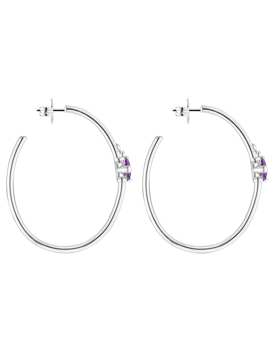 Aretes de aro circulares de plata P 925 con acabado plateado zafiro 2