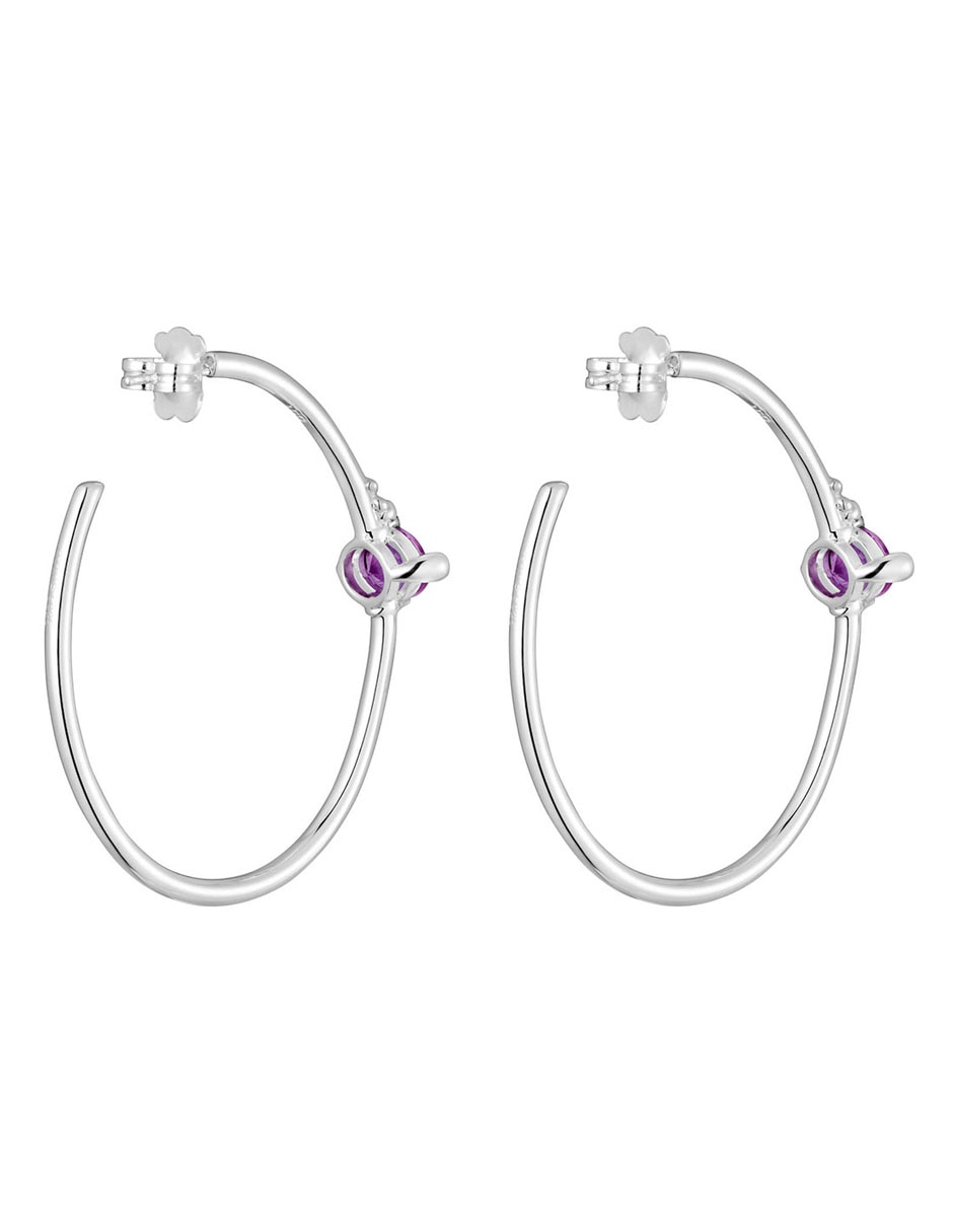 Aretes de aro circulares de plata P 925 con acabado plateado zafiro 3