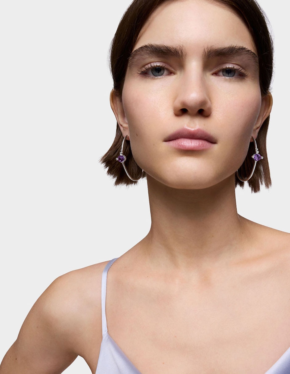 Aretes de aro circulares de plata P 925 con acabado plateado zafiro 4