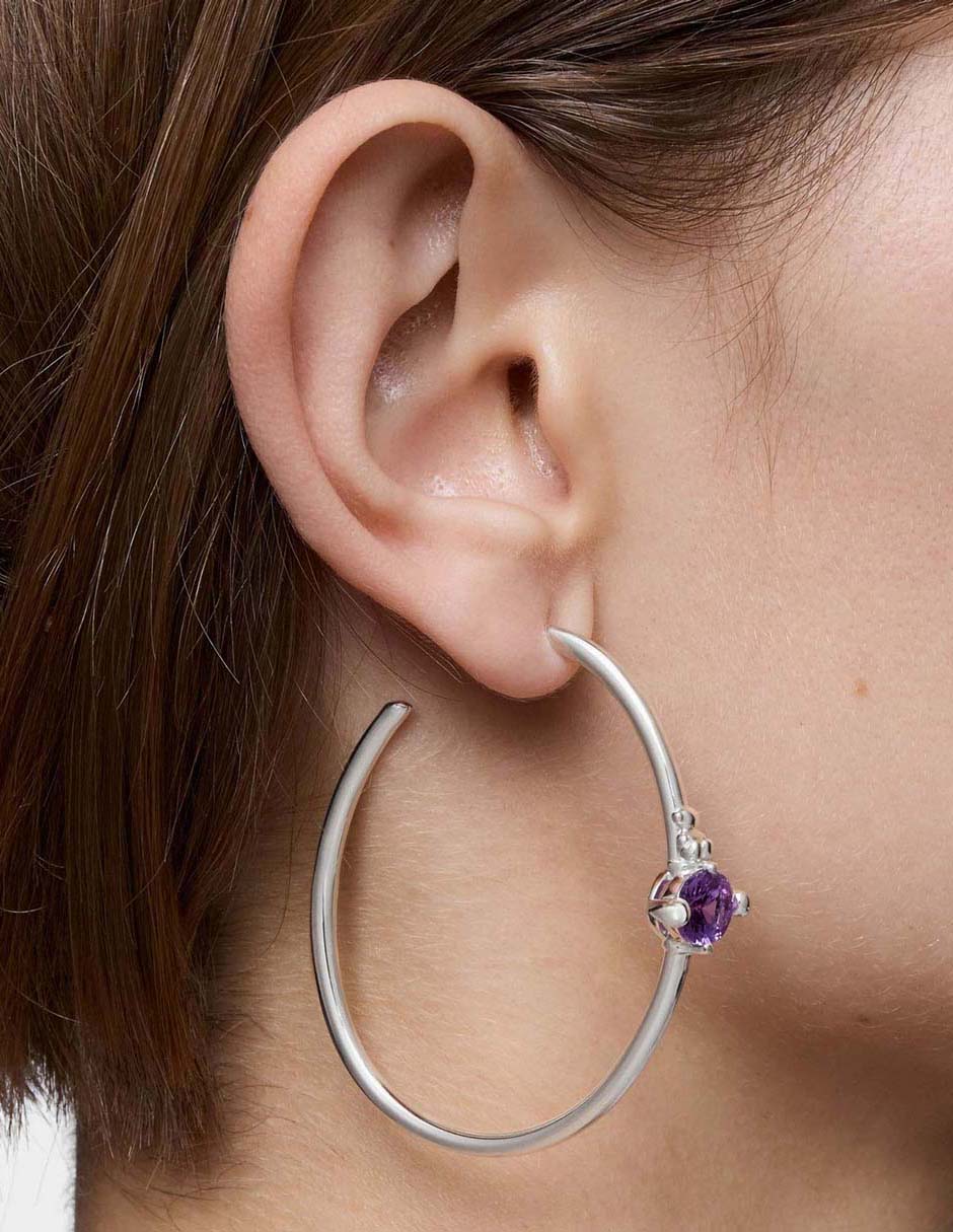 Aretes de aro circulares de plata P 925 con acabado plateado zafiro 6