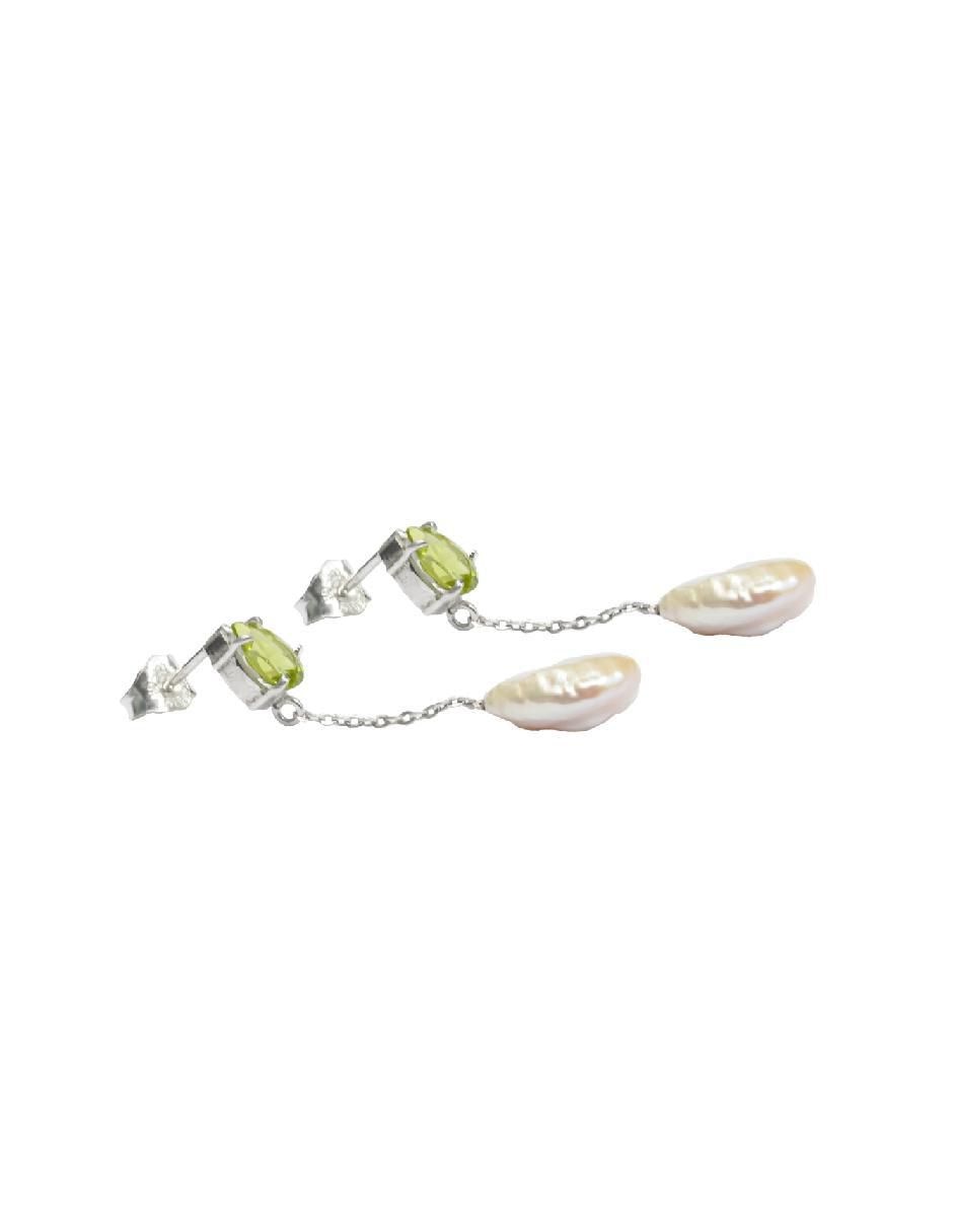 Aretes de pera Destellos De La Tierra de plata P 925 con acabado plateado peridoto 2