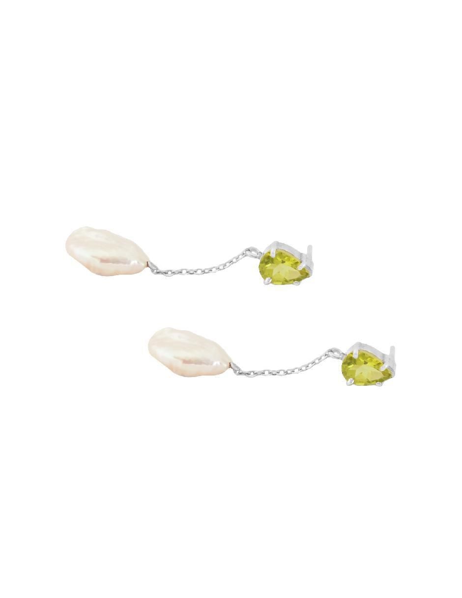 Aretes de pera Destellos De La Tierra de plata P 925 con acabado plateado peridoto 3