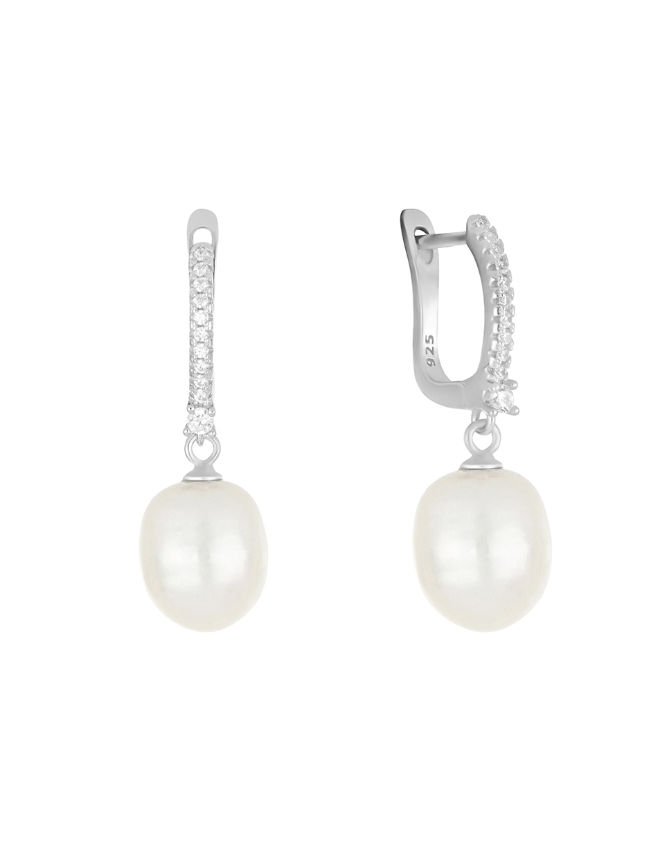 Aretes largos de gota Ever for You de plata P 925 con acabado lustre perla
