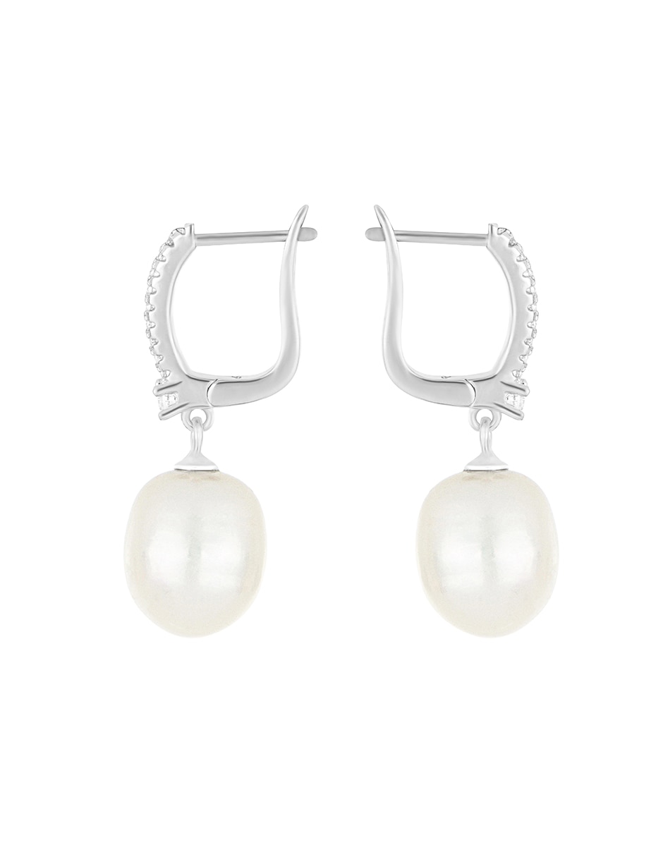 Aretes largos de gota Ever for You de plata P 925 con acabado lustre perla 1