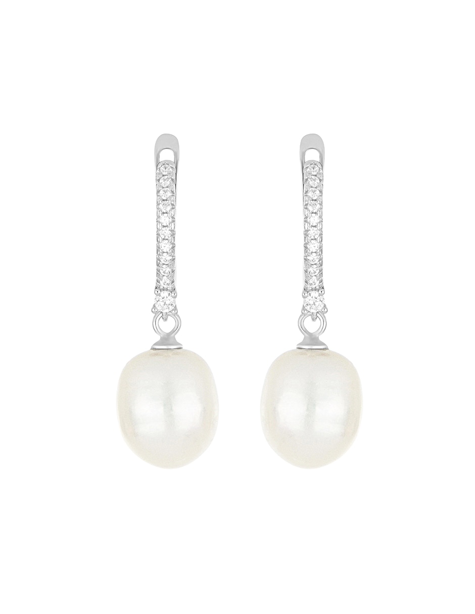 Aretes largos de gota Ever for You de plata P 925 con acabado lustre perla 2