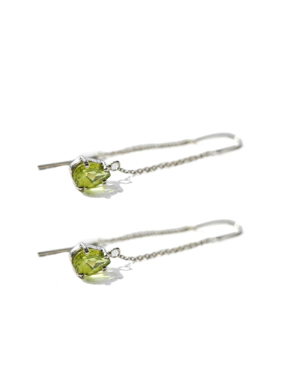 Aretes de pera Destellos De La Tierra de plata P 925 con acabado plateado peridoto 2