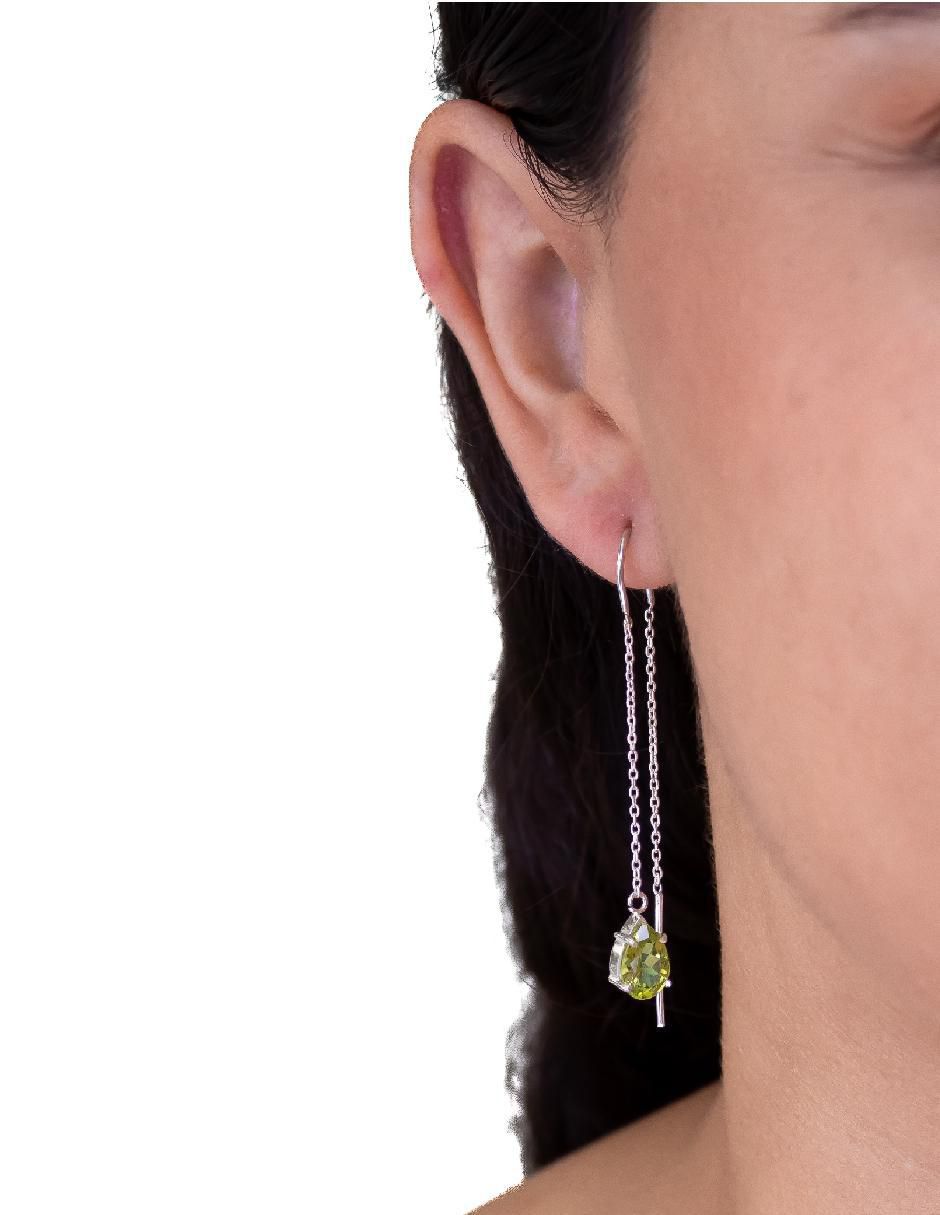 Aretes de pera Destellos De La Tierra de plata P 925 con acabado plateado peridoto 4