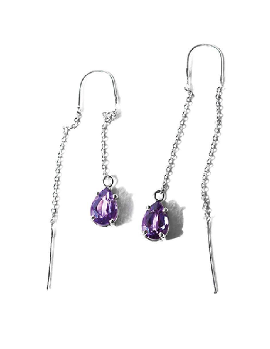 Aretes de pera Destellos De La Tierra de plata P 925 con acabado plateado amatista 2