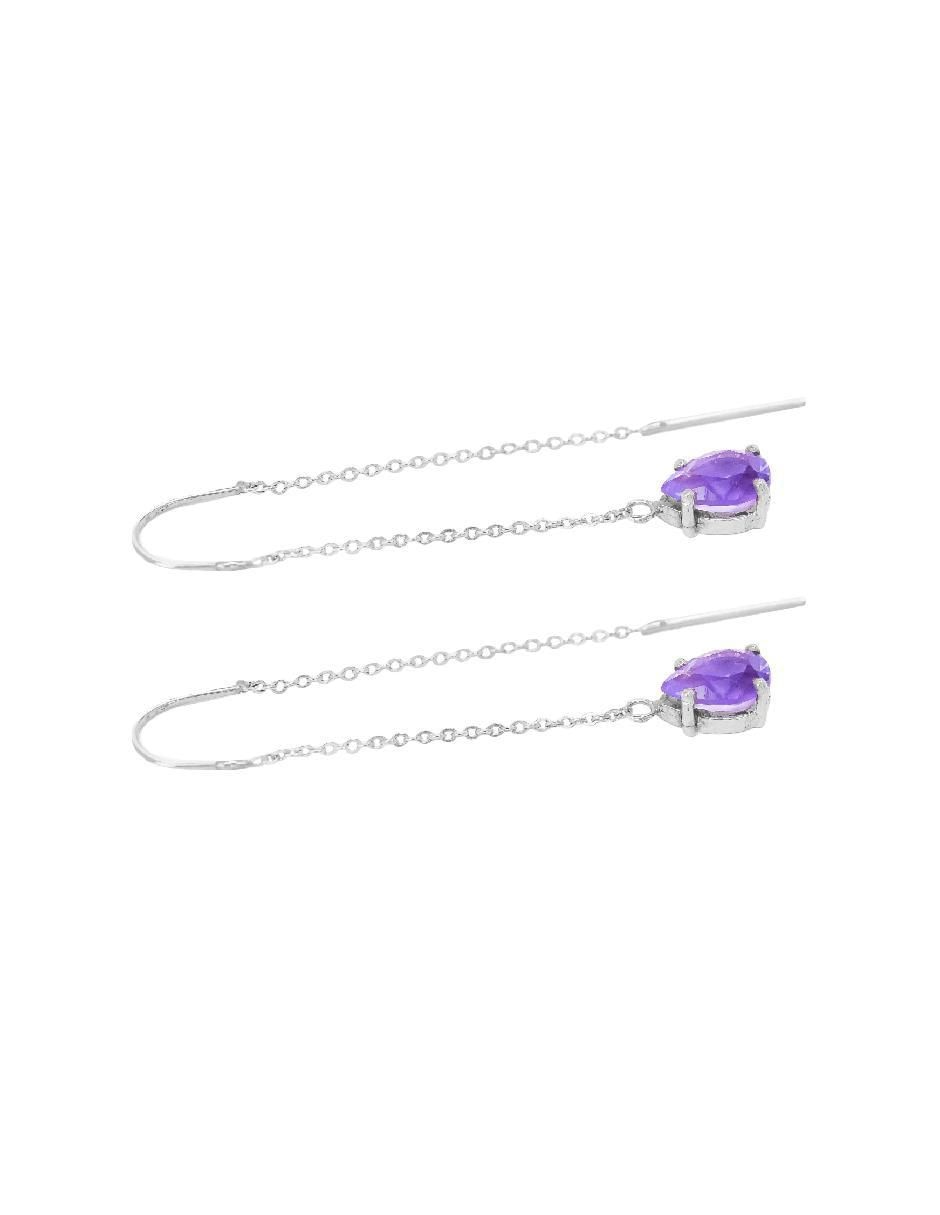 Aretes de pera Destellos De La Tierra de plata P 925 con acabado plateado amatista 3