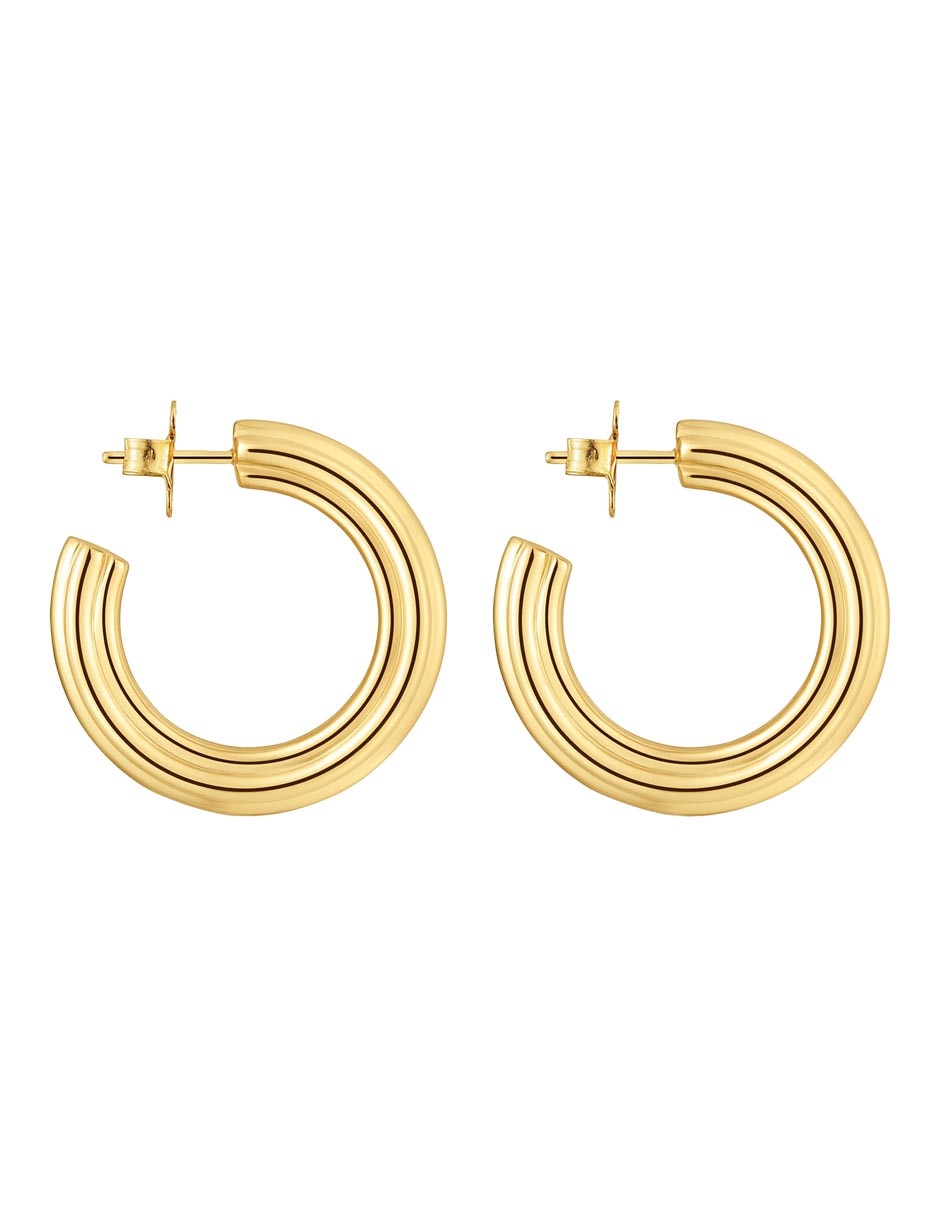 Aretes de aro circulares 1950 de plata P 925 con acabado baño de oro 2