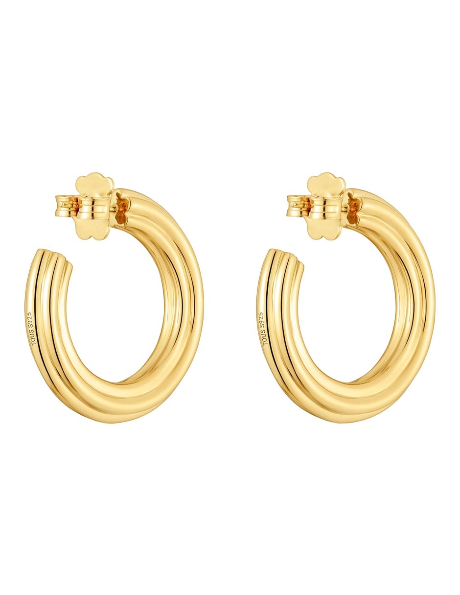 Aretes de aro circulares 1950 de plata P 925 con acabado baño de oro 3
