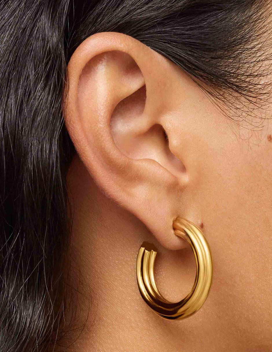 Aretes de aro circulares 1950 de plata P 925 con acabado baño de oro 7