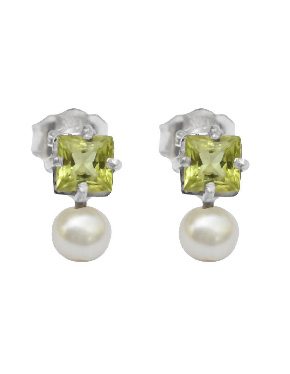Aretes cuadrados Destellos De La Tierra de plata P 925 con acabado plateado peridoto 2