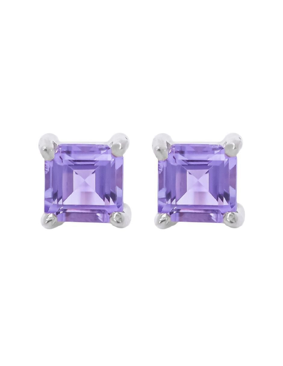 Aretes cuadrados Destellos De La Tierra de plata P 925 con acabado plateado amatista Aretes cuadrados Destellos De La Tierra de plata P 925 con acabado plateado amatista
