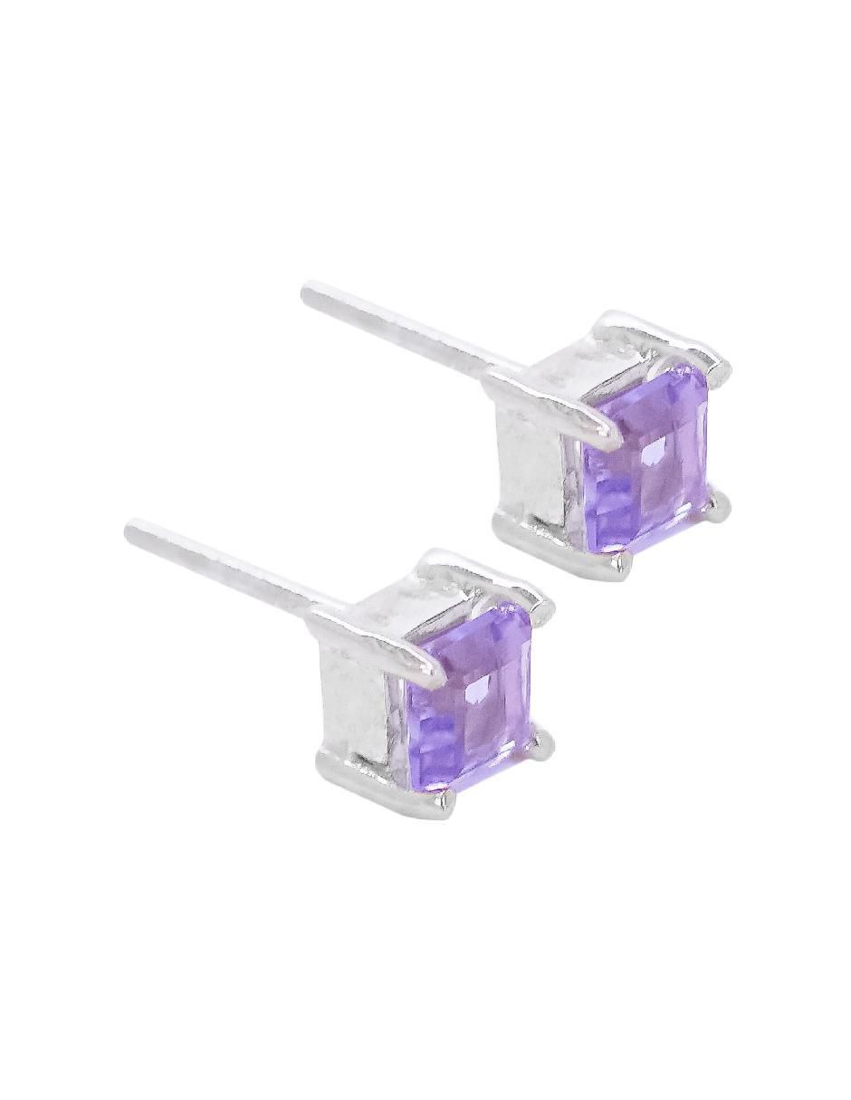 Aretes cuadrados Destellos De La Tierra de plata P 925 con acabado plateado amatista 3
