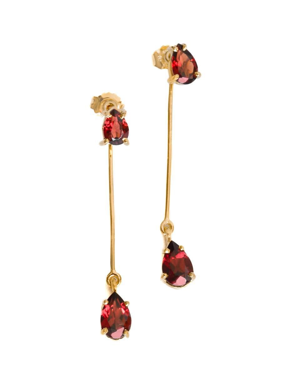 Aretes de pera Destellos De La Tierra de plata P 925 con acabado baño de oro granate 2