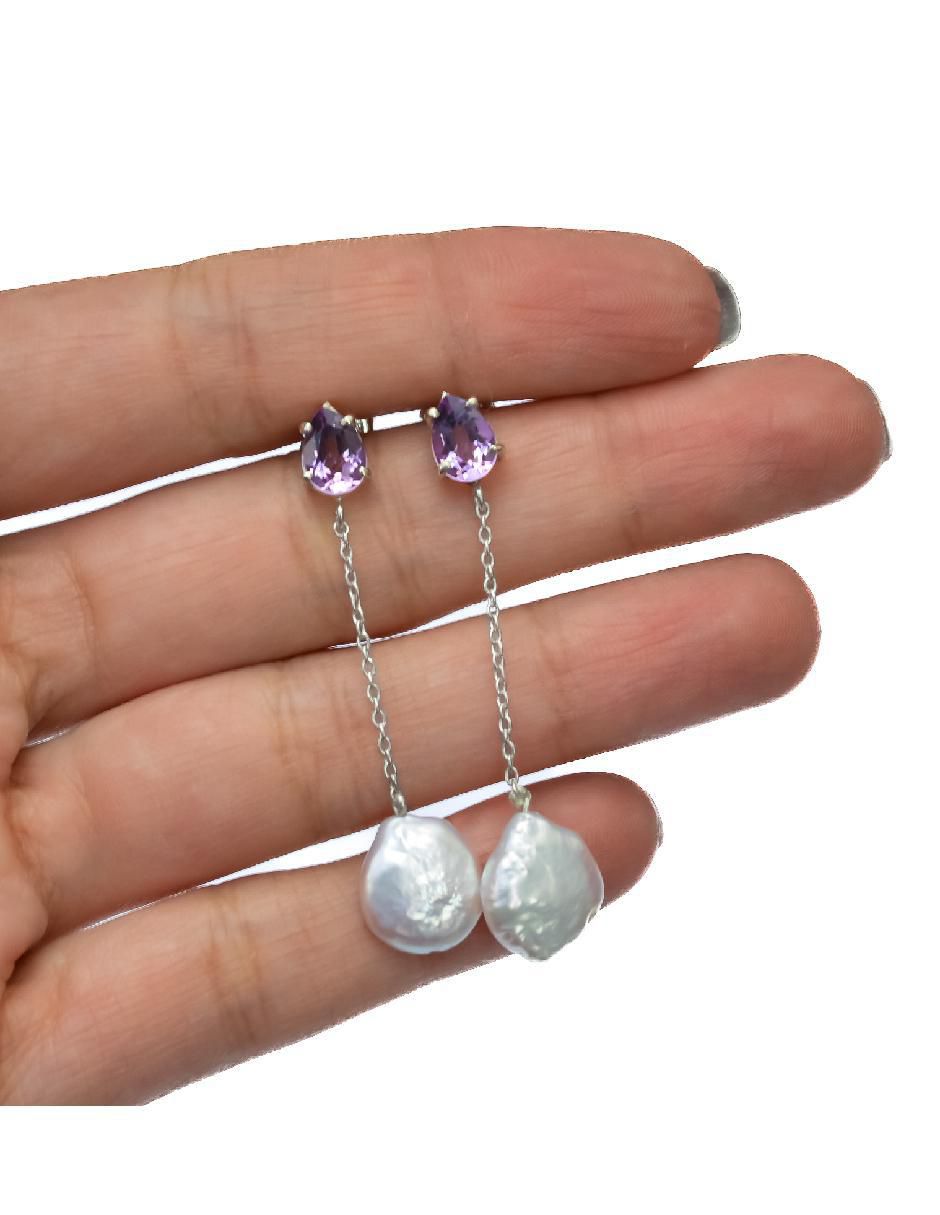 Aretes de pera Destellos De La Tierra de plata P 925 con acabado plateado amatista 4