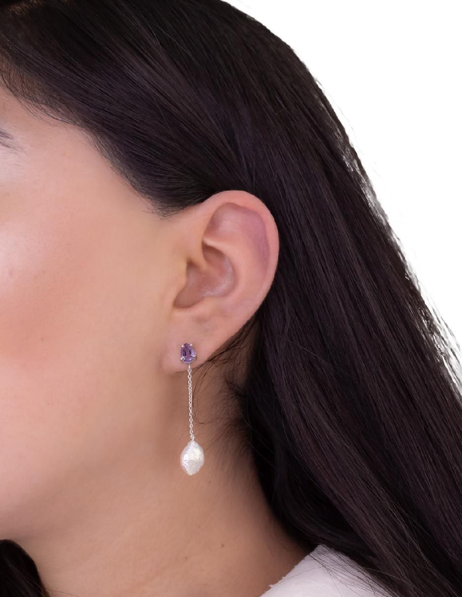 Aretes de pera Destellos De La Tierra de plata P 925 con acabado plateado amatista 5