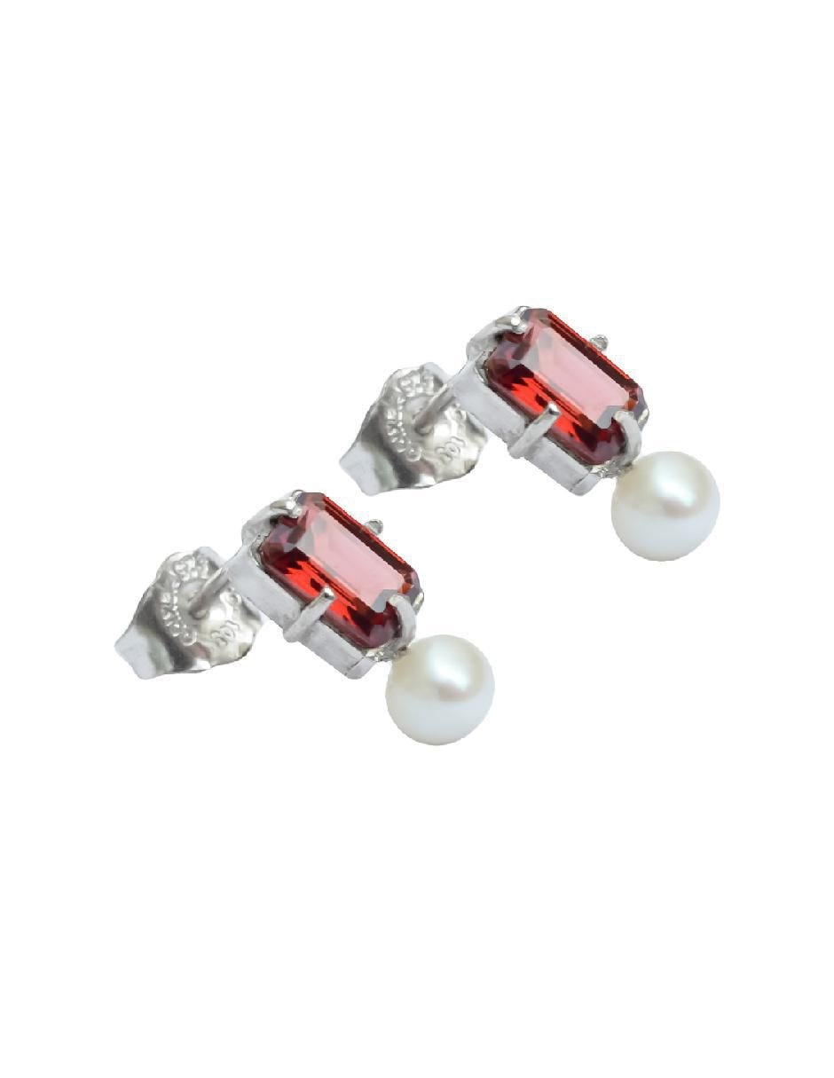 Aretes rectangulares Destellos De La Tierra de plata P 925 con acabado plateado granate 2