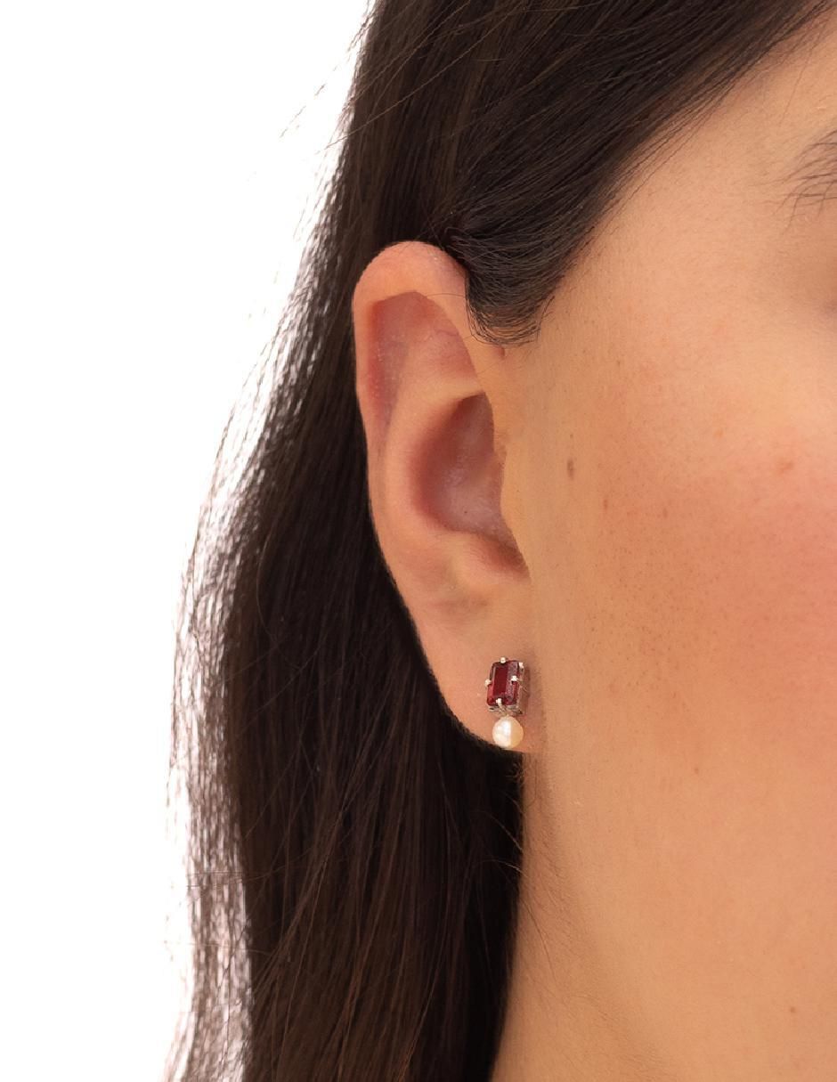 Aretes rectangulares Destellos De La Tierra de plata P 925 con acabado plateado granate 4