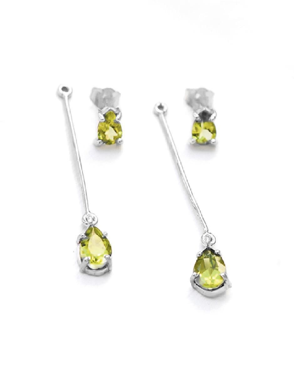 Aretes de pera Destellos De La Tierra de plata P 925 con acabado plateado peridoto 2
