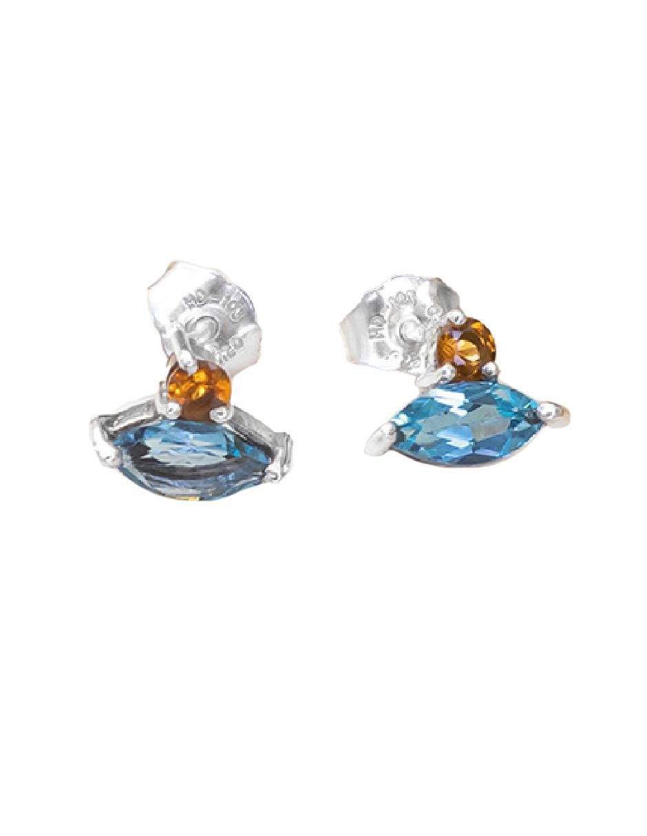 Aretes de rombo Destellos De La Tierra de plata P 925 con acabado plateado topacio 2